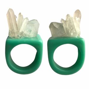 Turquoise Resin Ring W Raw Clear Quartz US 7